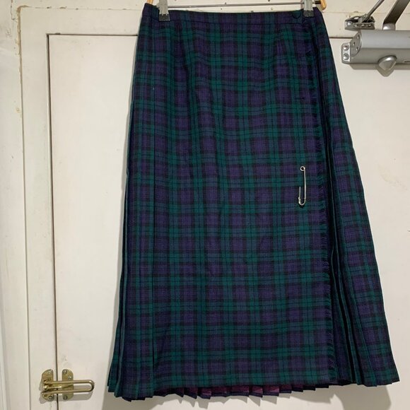 VINTAGE ALJEAN WOOL PLAID PLEATED KILT SKIRTS SIZE 12 - Picture 2 of 8